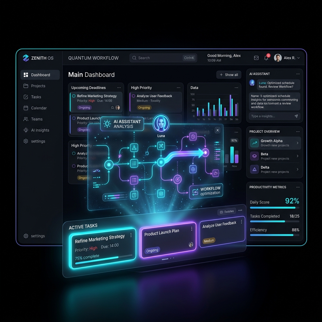 TaskAI Intelligent task management interface dashboard